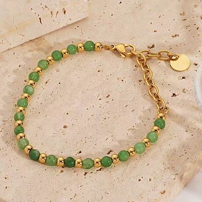 Bohemian Style Natural Green Agate Round Beaded Bracelets for Women JU9810-4-1