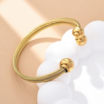 304 Stainless Steel Round Ball Cuff Bangles for Women BJEW-P310-05G-1