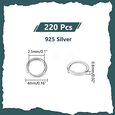 220Pcs 925 Sterling Silver Open Jump Rings STER-PH0001-49-1