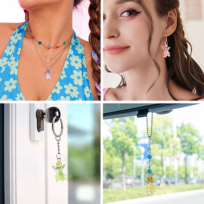 32Pcs 8 Colors Acrylic & Glass Pendants PALLOY-TAC0175-1