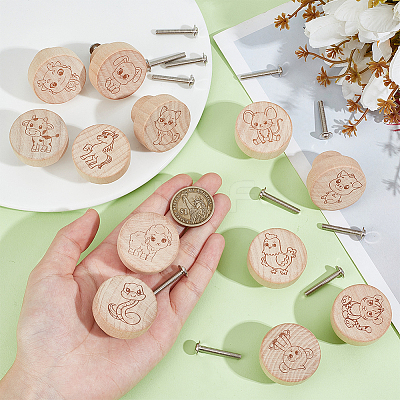 24Pcs 12 Styles Chinese Zodiac Wooden Drawer Knobs WOOD-OC0004-02-1