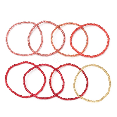 8Pcs Glass Seed Beads Stretch Bracelets for Women BJEW-MZ00268-1