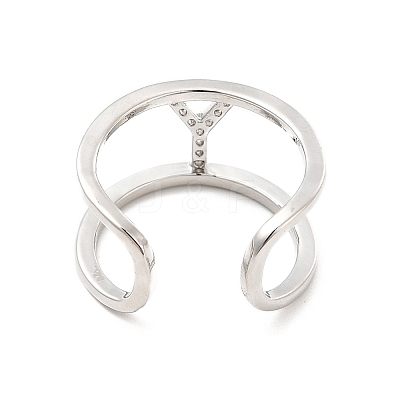 Clear Cubic Zirconia Initial Letter Open Cuff Ring RJEW-A012-01P-Y-1