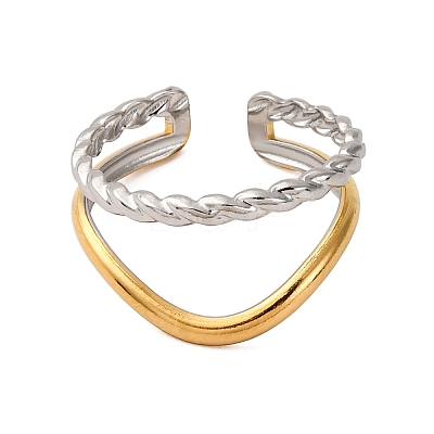 304 Stainless Steel Double Color Cuff Rings RJEW-S635-01GP-W-1
