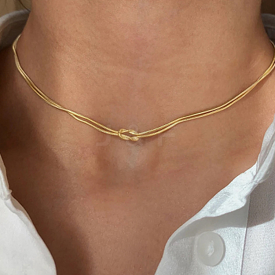 304 Stainless Steel 2-Strand Handmade Knot Snake Chain Necklaces for Couples BU0455-1-1