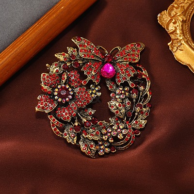 Butterfly Wreath Rhinestone Brooch Pin PW-WG3840C-01-1