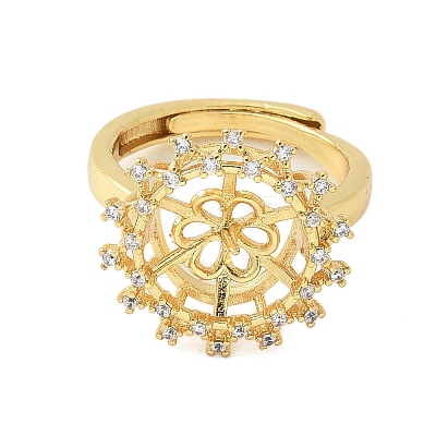 Flower Brass Micro Pave Cubic Zirconia Adjustable Ring Settings KK-K297-12G-1