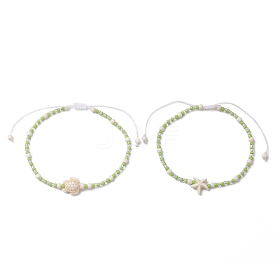 2Pcs Glass Seed Adjustable Braided Beaded Bracelets BJEW-JB11664-1