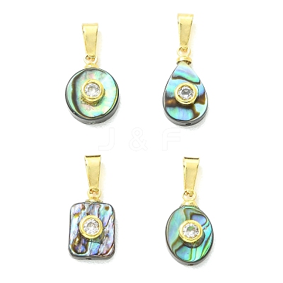Natural Abalone Shell/Paua Shell Micro Pave Cubic Zirconia Pendants PALLOY-JF06002-1