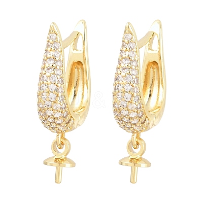 Brass Micro Pave Clear Cubic Zirconia Hoop Earring Findings KK-Z158-04G-1