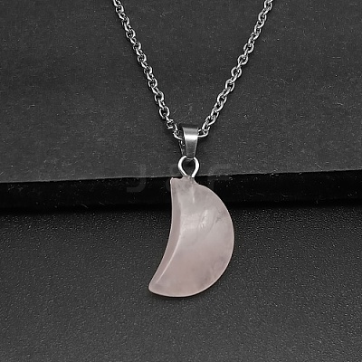 Moon Natural Rose Quartz Pendant Necklaces AK5365-10-1