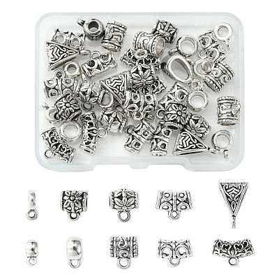 40Pcs 10 Styles Tibetan Style Alloy & CCB Plastic Tube Bails FIND-FS0002-41-1