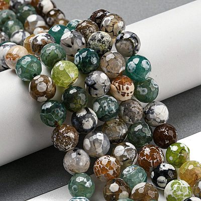 Faceted Natural Fire Crackle Agate Beads Strands X-G-F447-12mm-N03-1