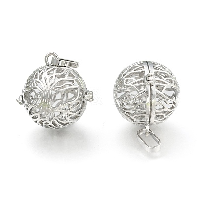Rack Plating Brass Hollow Round Cage Pendants KK-M181-02P-NF-1