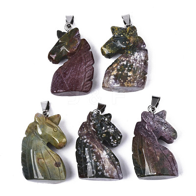 Carved Natural Indian Agate Pendants G-N0327-002B-1