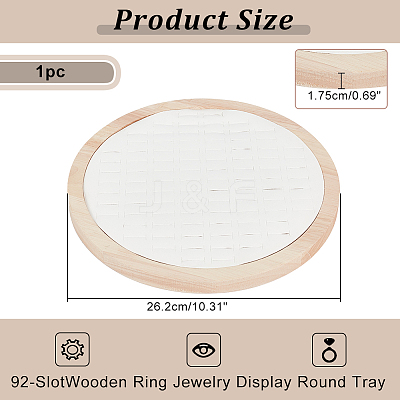 92-Slot Wooden Ring Jewelry Display Round Tray EDIS-WH0030-20A-1