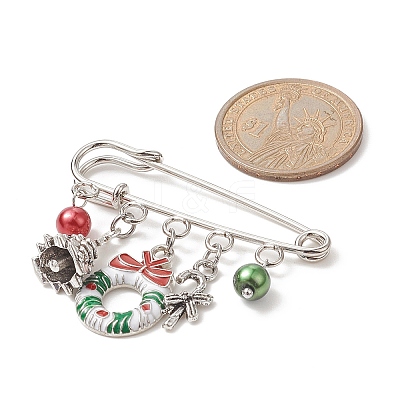 3Pcs 3 Style Christmas Tree & Wreath & Santa Claus & Alloy Enamel Charms Safety Pin Brooch JEWB-TA00011-1
