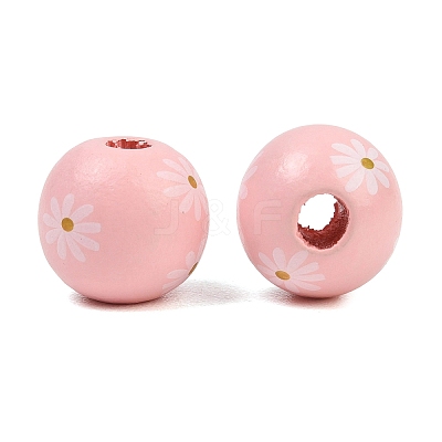 Printed Wood European Beads WOOD-G029-07A-1