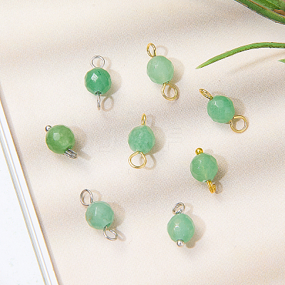 16Pcs 4 Style Round Natural Green Aventurine Pendants & Connector Charms PALLOY-SW00069-1