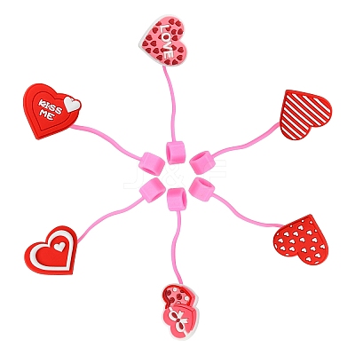12Pcs 6 Styles Valentine's Day Theme PVC & Silicone Dustproof Straw Cap AJEW-CJ0001-26-1