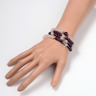 Personalized Dual-use Round Gemstone Beads 4-Layer Stretch Wrap Bracelets/Necklaces BJEW-JB01906-01-1