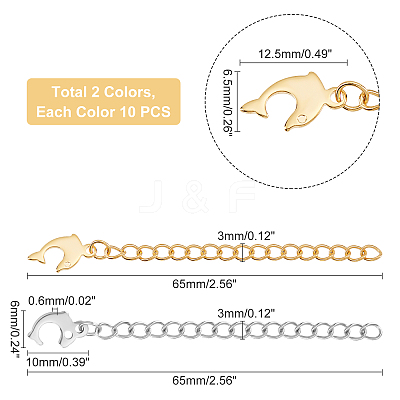 20Pcs 2 Colors 304 Stainless Steel Chain Extender STAS-UN0030-40-1