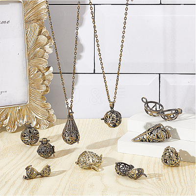 Tibetan Style Brass Cage Pendants KK-SC0004-35-1