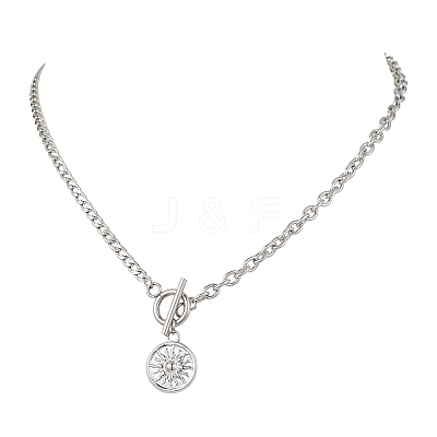 201 Stainless Steel Sun Pendant 304 Stainless Steel Twisted Chain Cable Chain OT Necklaces NJEW-JN05786-1