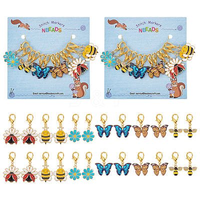 Alloy Enamel Bee & Flower & Ladybird & Butterfly Charm Locking Stitch Markers HJEW-PH01726-1