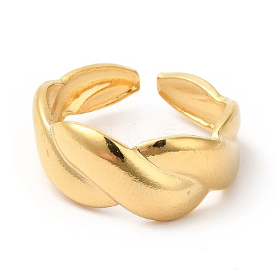 Ion Plating(IP) 304 Stainless Steel Twist Rope Shape Open Cuff Ring for Women X-RJEW-E063-06G-1