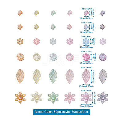 300Pcs 6 Style Transparent Acrylic Bead Caps TACR-CD0001-03-1