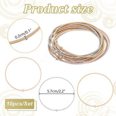 10Pcs 3 Colors Carbon Steel Wire Spring Chains Stretch Bracelet BJEW-PH0004-38-1