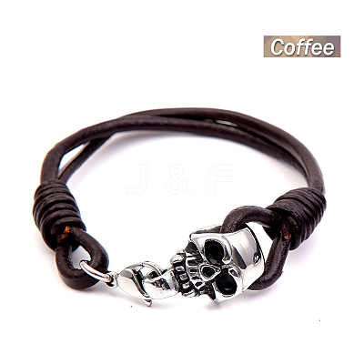 Skull Punk Stainless Steel & Leather Cord Bracelets for Men FS-WGC19AA-05-1
