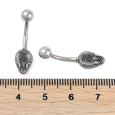 Snake Head 316 Surgical Stainless Steel Cubic Zirconia Belly Button Rings EJEW-G416-16AS-03-1