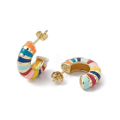 Brass Colorful Enamel Stud Earrings for Women EJEW-M213-31G-1