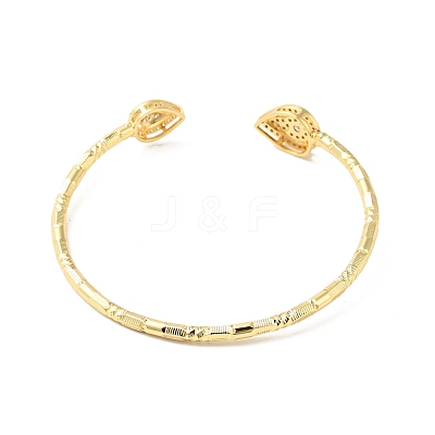 Clear Cubic Zirconia Teardrop Open Cuff Bangle BJEW-G652-05G-1