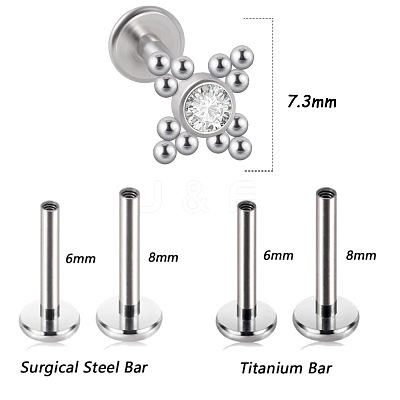 316L Surgical Stainless Steel & G23 Titanium & Crystal Rhinestone Flower Cartilage Earrings WGA7630-05-1