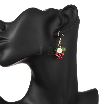 Flower with Round Acrylic & Glass Bead Dangle Earrings EJEW-JE06634-1