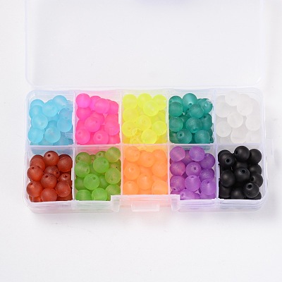 Frosted Round Transparent Glass Beads GLAA-X0007-10mm-B-1