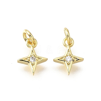 Brass Micro Pave Clear Cubic Zirconia Charms KK-V011-42G-1