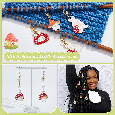 Mushroom & Rabbit Pendant Stitch Markers HJEW-AB00527-1