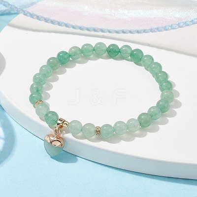 Natural Green Aventurine Round Beaded Stretch Bracelets BJEW-JB09727-05-1