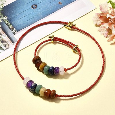 Rondelle Chakra Natural Gemstone Beads Bracelets & Necklaces Sets G-P561-01G-04-1