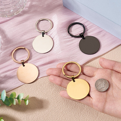 4Pcs 4 Styles Stainless Steel Keychains KEYC-TA0004-81F-1