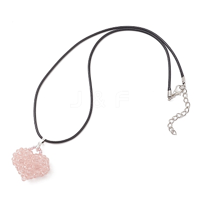 3Pcs 3 Colors Electroplated Glass Beaded Heart Pendant Black Waxed Cotton Cord Necklaces for Women NJEW-MZ00120-1