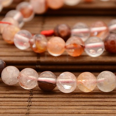 Natural Hematoid Quartz/Fire Quartz Round Beads Strands G-N0078-6mm-06-1