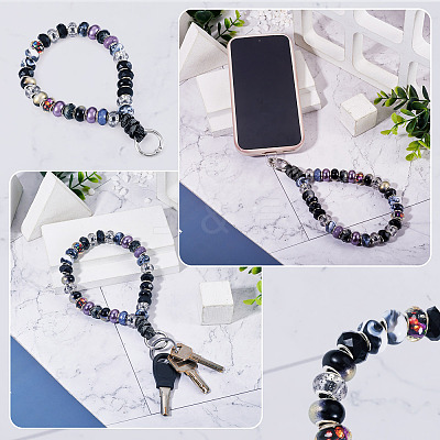 Resin Rondelle Bead with Polyester & Spandex Cord Phone Hand Strap Chains HJEW-TADJ0008-1