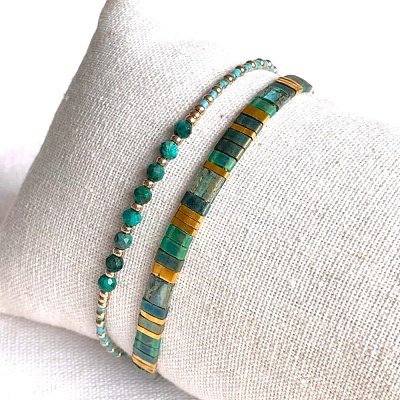 2Pcs 2 Styles Natural Fuchsite & Glass & Iron Braided Bead Bracelet Sets VQ5564-1