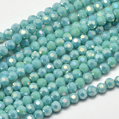 Faceted Round Full Rainbow Plated Electroplate Glass Beads Strands X-EGLA-J130-FR03-1