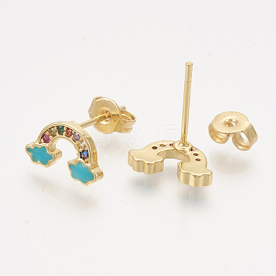 Brass Cubic Zirconia Stud Earrings EJEW-S201-169D-1